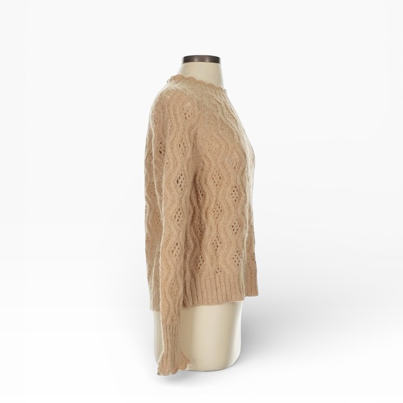 J. Crew Pointelle Scallop Trim Sweater Size S Camel Wool Alpaca Blend Open Knit - Picture 5 of 9